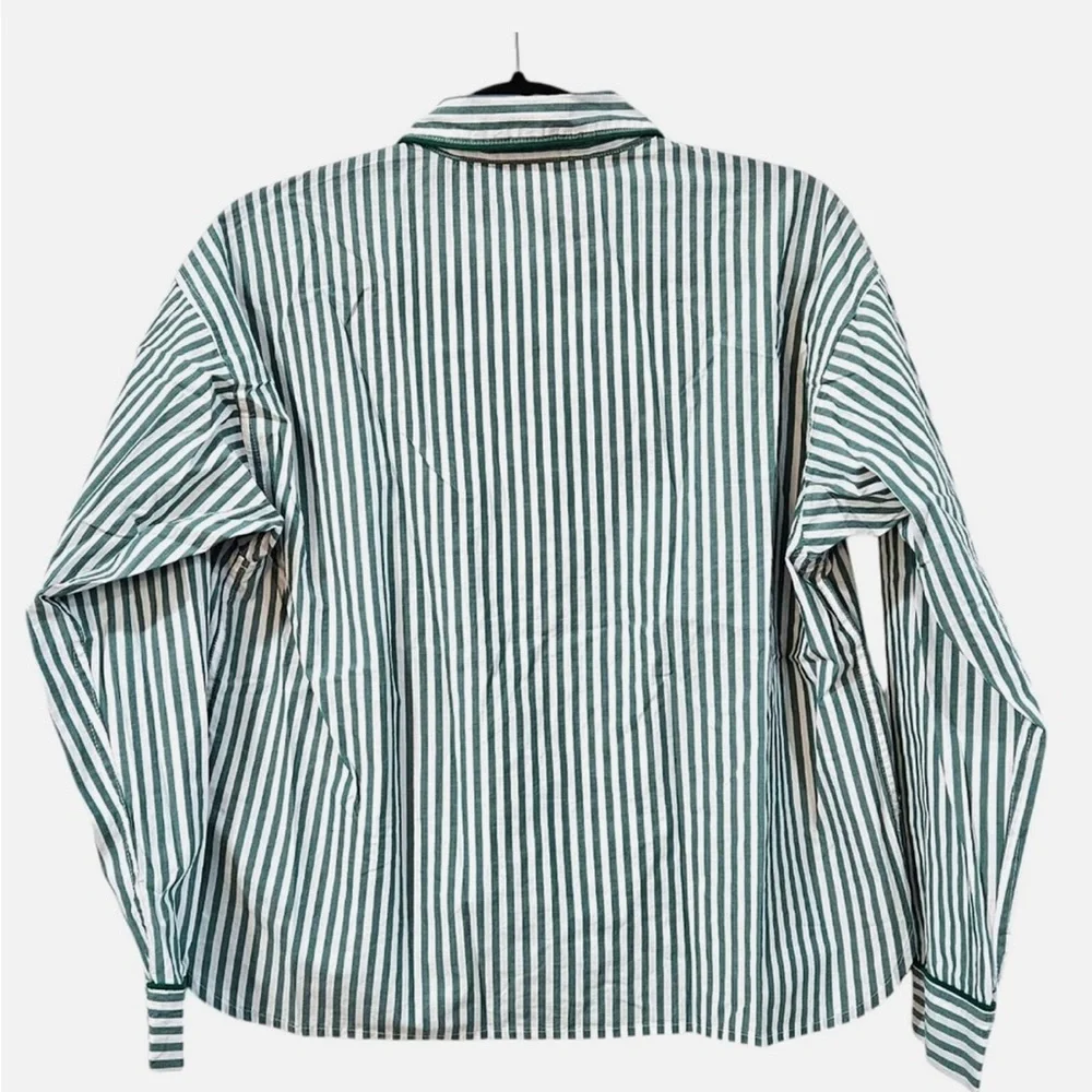 J.Crew Green and‎ White Striped Pajama blouse size S